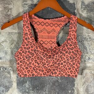 ZYIA Active Bomber Leopard Print Sports Bra Racerback Coral Orange Women's Small